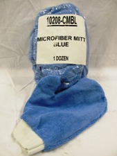 blue microfiber mitt, white trim